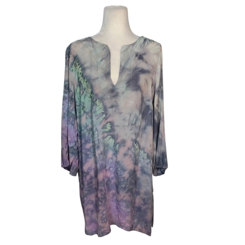 Brightly Twisted Tie Dye Tunic Top Purple Blue Muted Made USA Watercolor Small